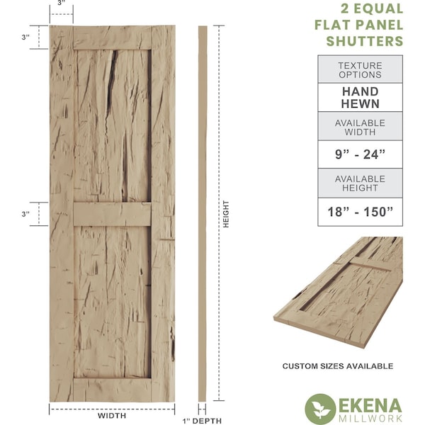 Rustic Two Equal Panel Flat Panel Hand Hewn Faux Wood Shutters (Per Pair), Primed Tan, 12W X 30H